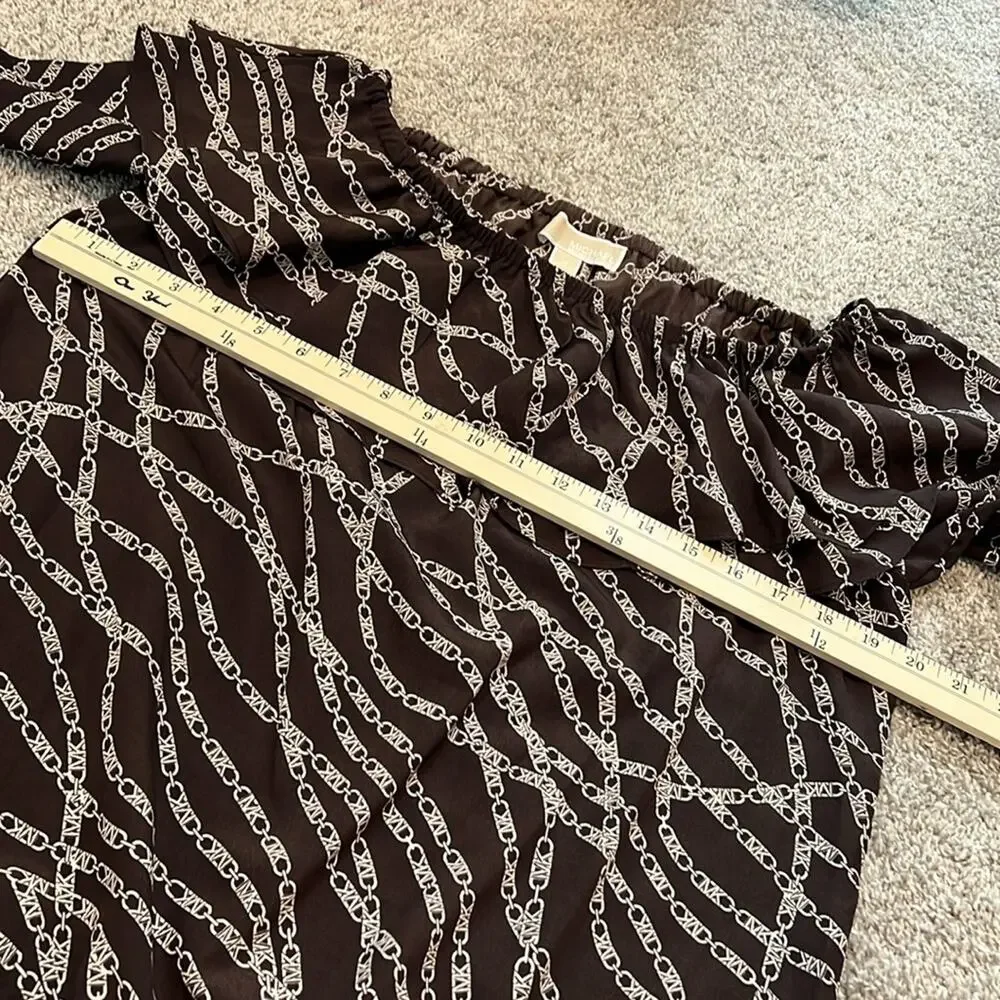 MICHAEL‎ Michael Kors Printed Pebble Crepe Off-the-Shoulder L/S Bias Cut Top M